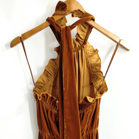 Anthropologie Kristinit Jumpsuit Gold Velvet Wide Leg Cropped - Picture 12 of 16